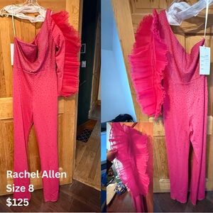 Rachel Allen Pink Jumpsuit with Ruffle Sleeve